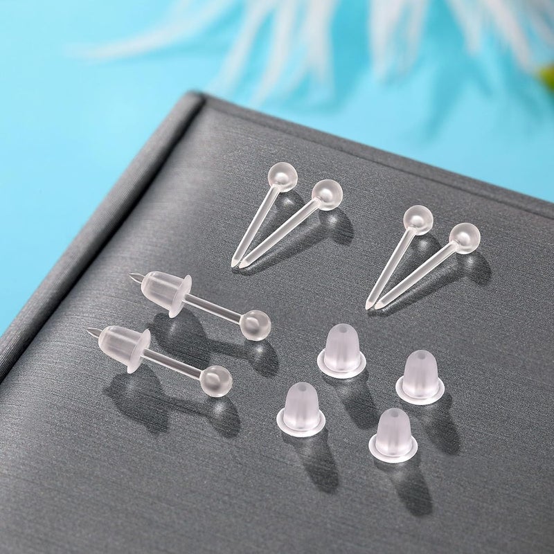 Formulen Clear Plastic Earrings, 200Pcs Studs - Silicone, Hyperallergic, Comfortable for Men & Women Clear Stud Earrings Round 3mm - Image 3